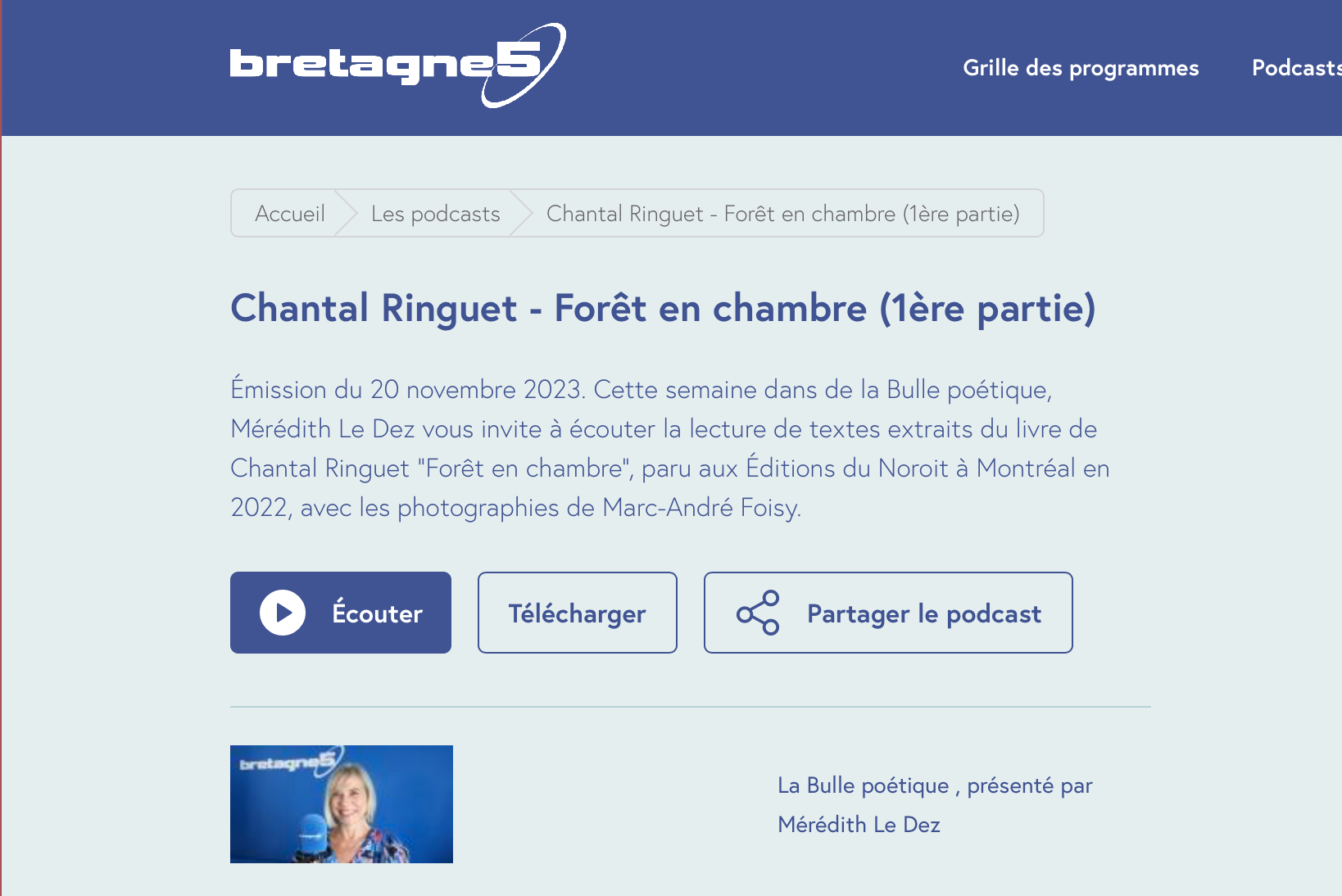 La Bulle poétique. Chantal Ringuet, Forêt en chambre