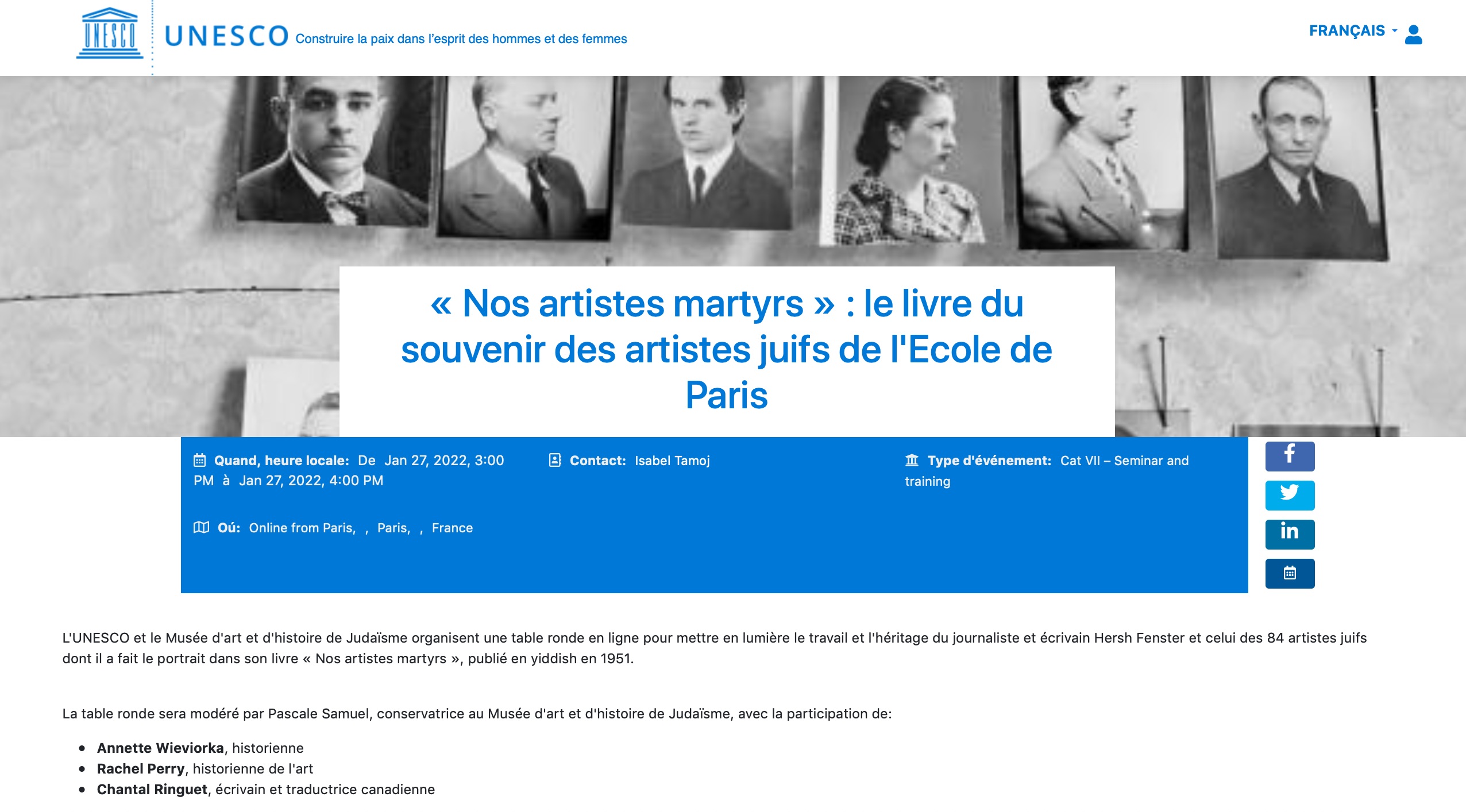 Table ronde organisée par l'UNESCO pour le Jour du Souvenir